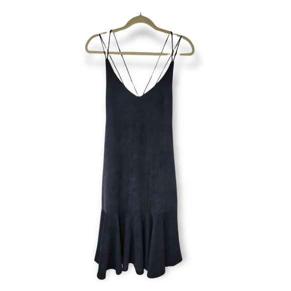 New Olive Cheltenham Womens Suede Strappy Back Fit‎ and Flare Dress Navy Blue - Picture 1 of 6